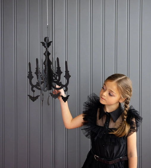 Mystical Black Glittered Hanging Chandelier