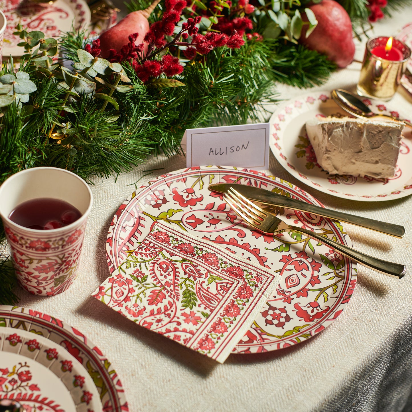 Festive Paisley Cocktail Napkins