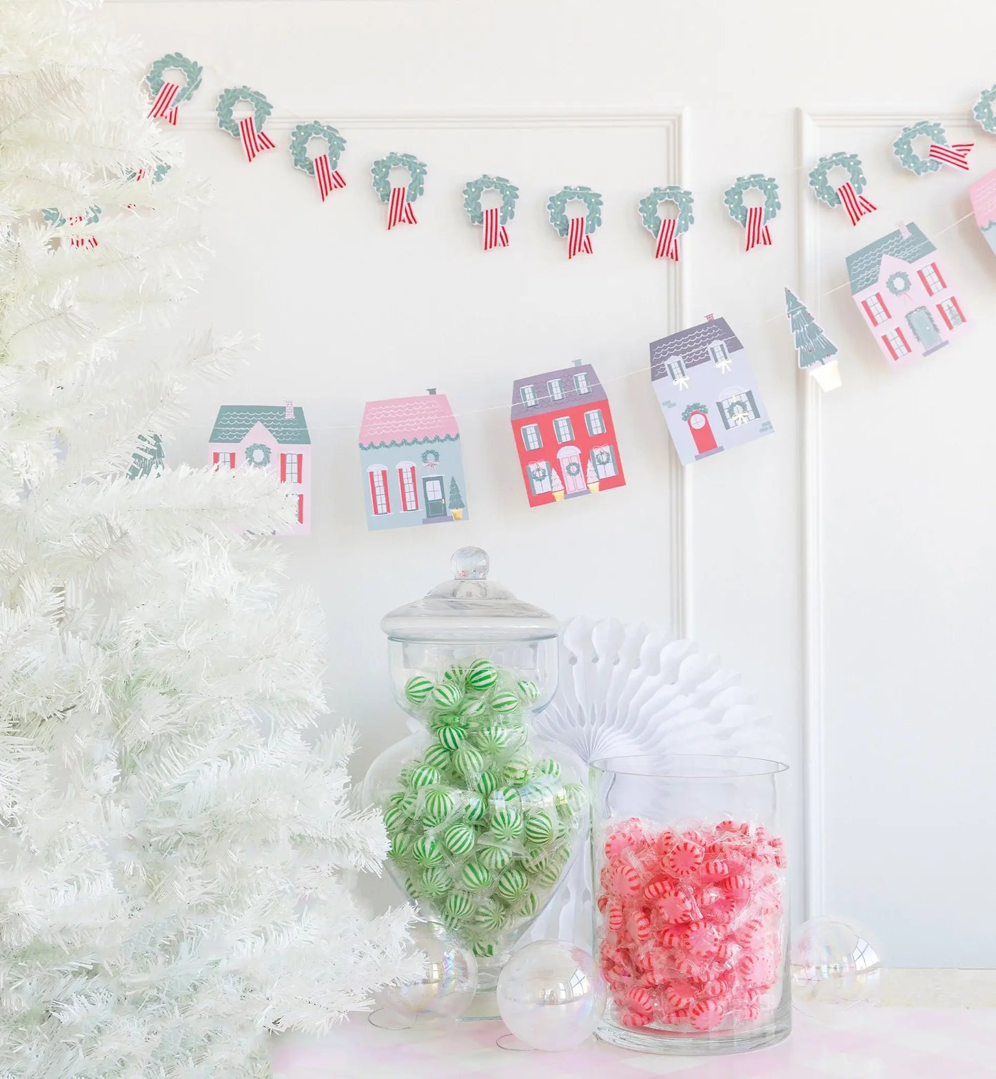 Christmas Village & Wreath Banner