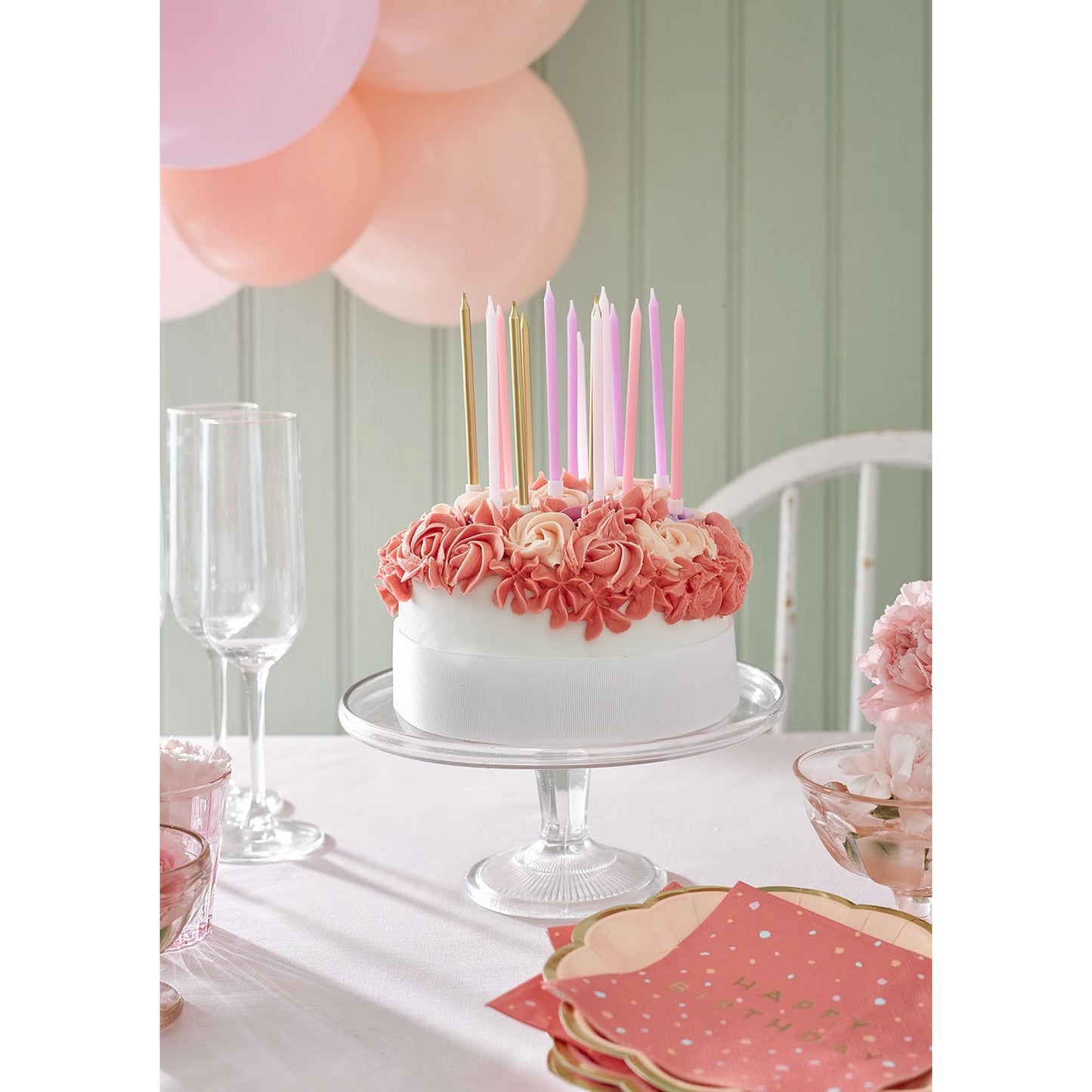 Rose Pink & Gold Birthday Candles